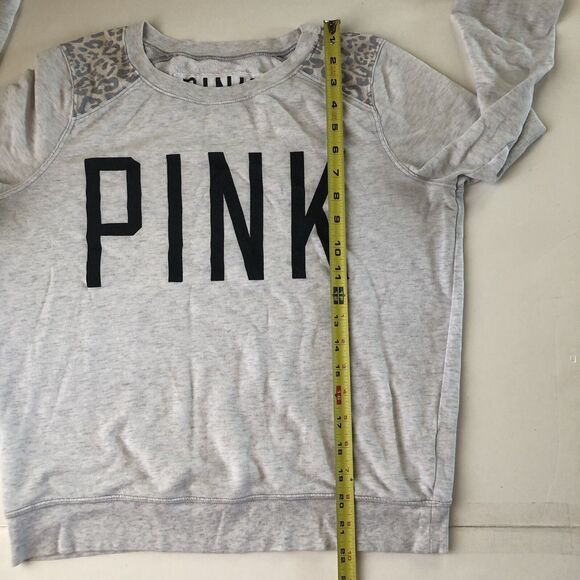Victorias Secret Pink Logo Sweatshirt With Leopard Print Shoulders Size Small - Picture 7 of 16